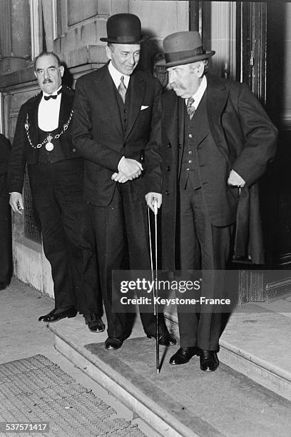 Aristide Briand and Leopold von Hoesch, German Ambassador, at the Ministry of Interior on November 4, 1931 in Paris, France.