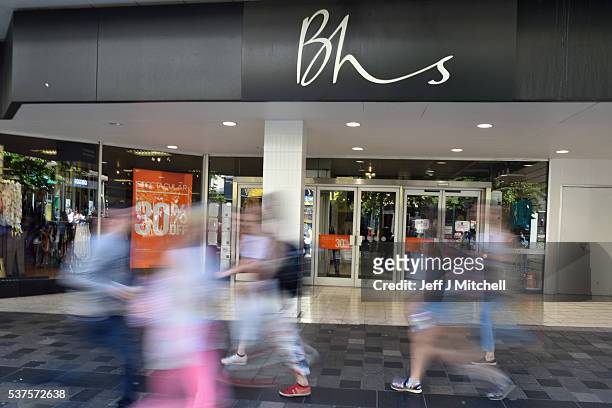 Members of the public walk past a BHS store in Sauchiehall Street on June 2, 2016 in Glasgow, Scotland. The rescue bid for BHS has failed putting the...