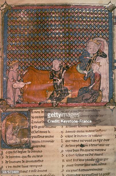 The troubadour Ademet recites his poems to Mary of France and Blanche of Castile, circa 1200.