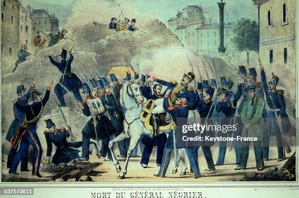 Death of General Negrier during the Days of June at the Bastille square, on June 25, 1848 in Paris, France.