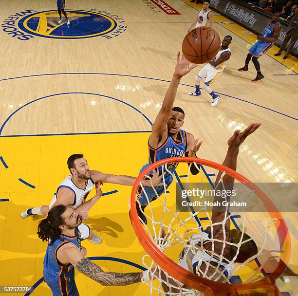 Andre Roberson of the Oklahoma City Thunder shoots the ball against the Golden State Warriors in Game Five of the Western Conference Finals during...