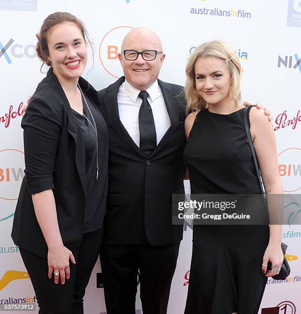 Ashleigh Bell, Kim Ledger and Olivia Ledger arrive at Australians In Film Heath Ledger Scholarship Dinner on June 1, 2016 in Beverly Hills,...