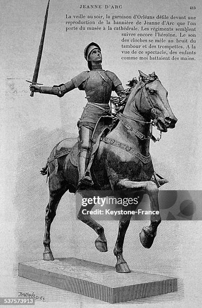 Equestrian Statue of Joan of Arc in armor, circa 1420.
