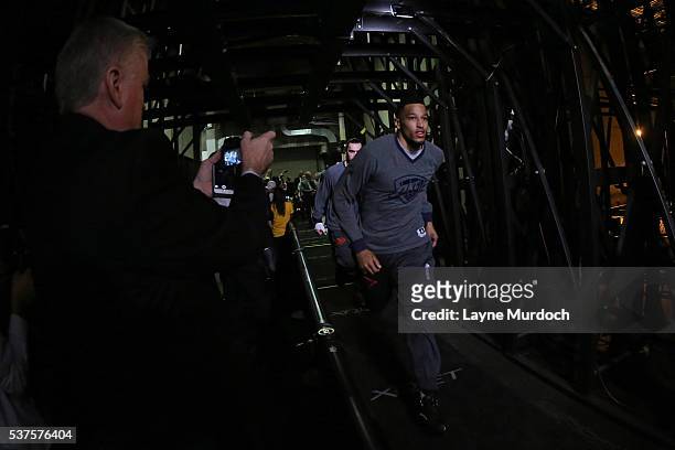 Andre Roberson of the Oklahoma City Thunder runs out before Game Five of the Western Conference Finals against the Golden State Warriors during the...