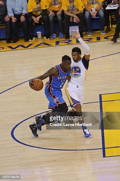 Anthony Morrow of the Oklahoma City Thunder drives to the basket against the Golden State Warriors in Game Five of the Western Conference Finals...