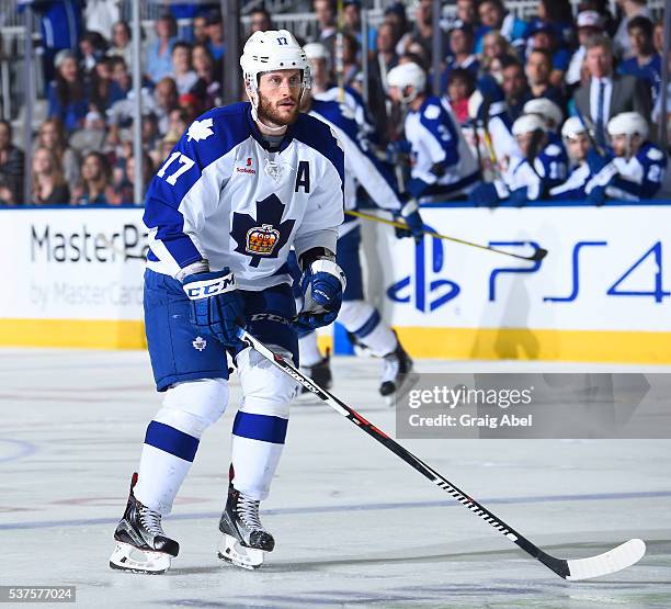 Richard Clune of the Toronto Marlies watches the play develop against the Hershey Bears during AHL Eastern Conference Final playoff game action on...