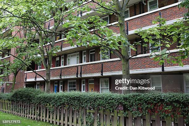 General view of Matilda House in Wapping which is made up of private tenancy and Housing Association homes on June 2, 2016 in London, England. A...