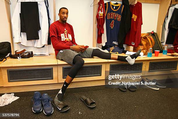 Jordan McRae of the Cleveland Cavaliers gets ready before Game Six of the NBA Eastern Conference Finals against the Toronto Raptors at Air Canada...