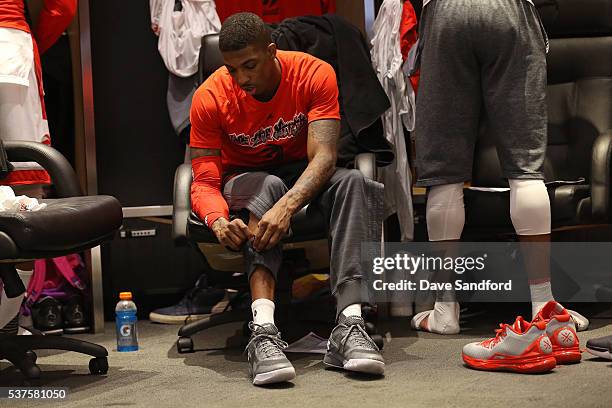 Delon Wright of the Toronto Raptors gets ready before Game Six of the NBA Eastern Conference Finals against the Cleveland Cavaliers at Air Canada...