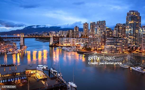 skyline from granville bridge, burrard bridge, vancouver, british columbia, canada - バンクーバー ストックフォトと画像