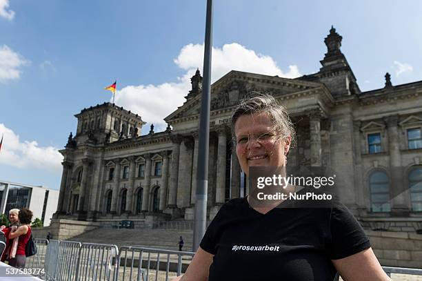 Prostitutes demonstrating against a new prostitution law in front of the Bundesrat parliament in Berlin, Germany, 2 June 2016.