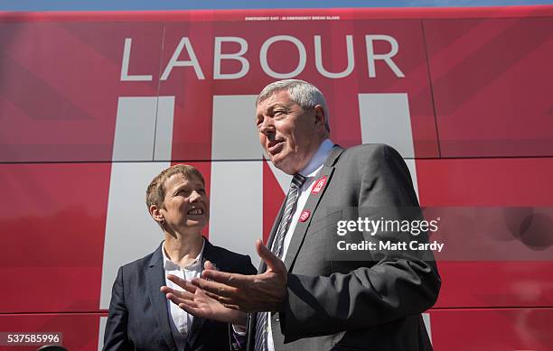 Alan Johnson, Labour MP and former Home Secretary, and Clare Moody, Labour MEP for South West and Gibraltar chat during a visit to a pro-EU company,...