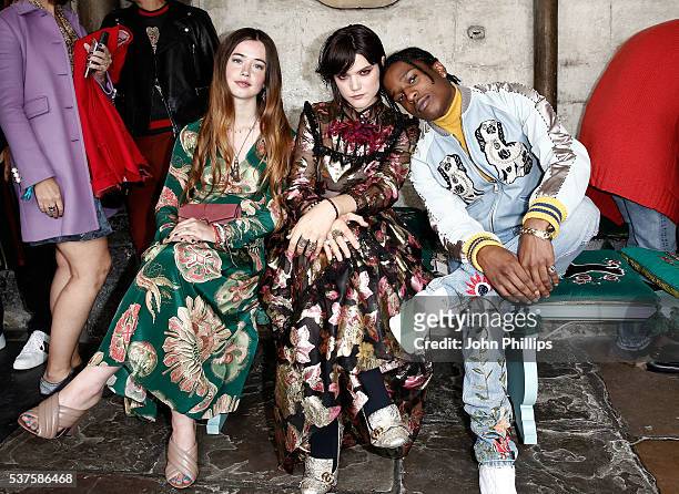 Flo Morrissey, Soko and ASAP Rocky attend the Gucci Cruise 2017 fashion show at the Cloisters of Westminster Abbey on June 2, 2016 in London, England.