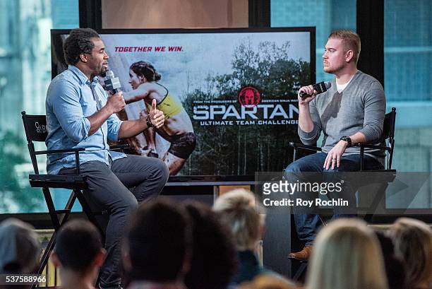 Former NFL linebacker Dhani Jones Discusses "Spartan: Ultimate Team ChallengeÓ with moderator Brian Fitzsimmons at AOL Studios In New York on June 2,...