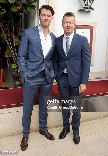 Actors Tom Cocquerelle and Todd Lasance arrive at Australians In Film Heath Ledger Scholarship Dinner on June 1, 2016 in Beverly Hills, California.