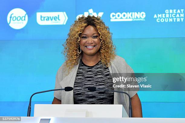 Food Network personality Sunny Anderson rings the NASDAQ Opening Bell at NASDAQ on June 2, 2016 in New York City.