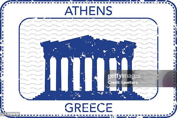 griechische passport stamp - parthenon stock-grafiken, -clipart, -cartoons und -symbole