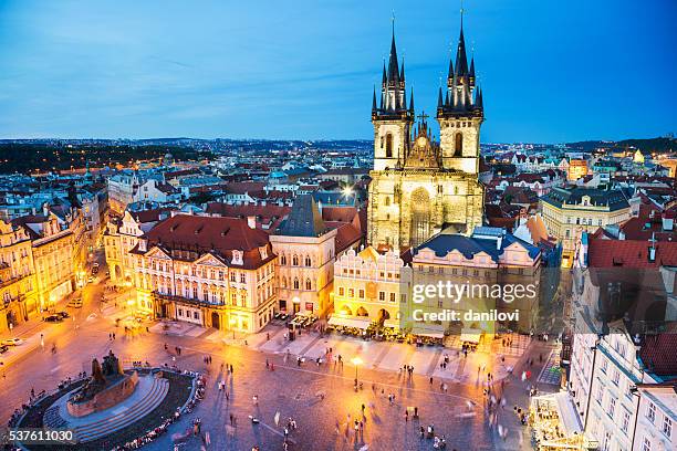 night prague - old town square - czech republic church stock pictures, royalty-free photos & images