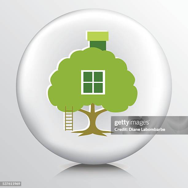 round environment icon - tree green housing - treehouse stock illustrations