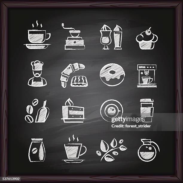 stockillustraties, clipart, cartoons en iconen met coffee chalkboard icons - period cup