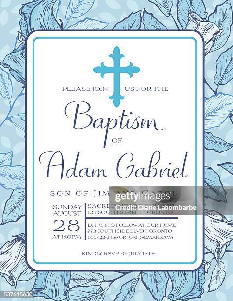 baby boy baptism or christening invitation template - baptism cross stock illustrations