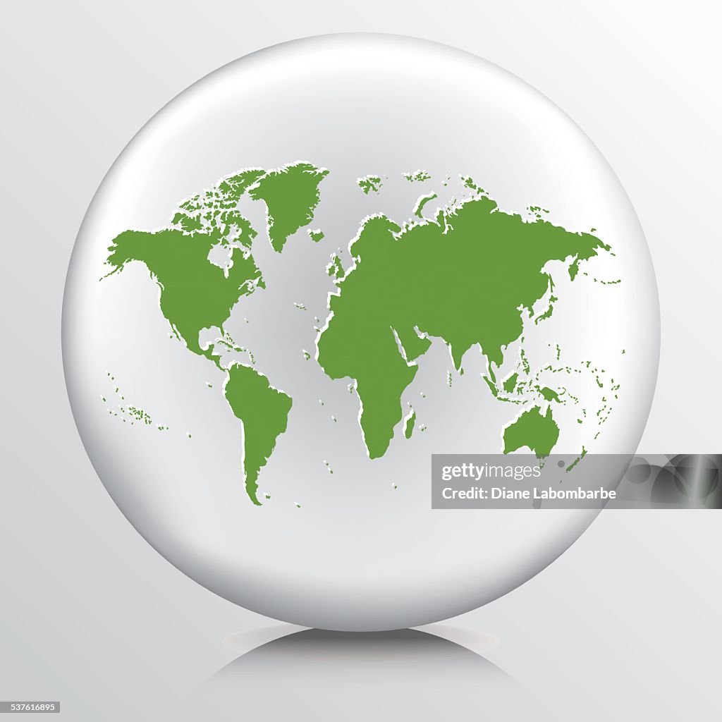 Round Environment Icon With Green World Map Silhouette