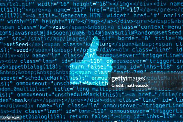 computer data code screen with thumbs up icon - network cable close up stock illustrations