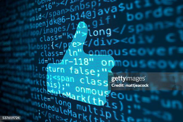 computer data code screen with thumbs up icon - network cable close up stock illustrations