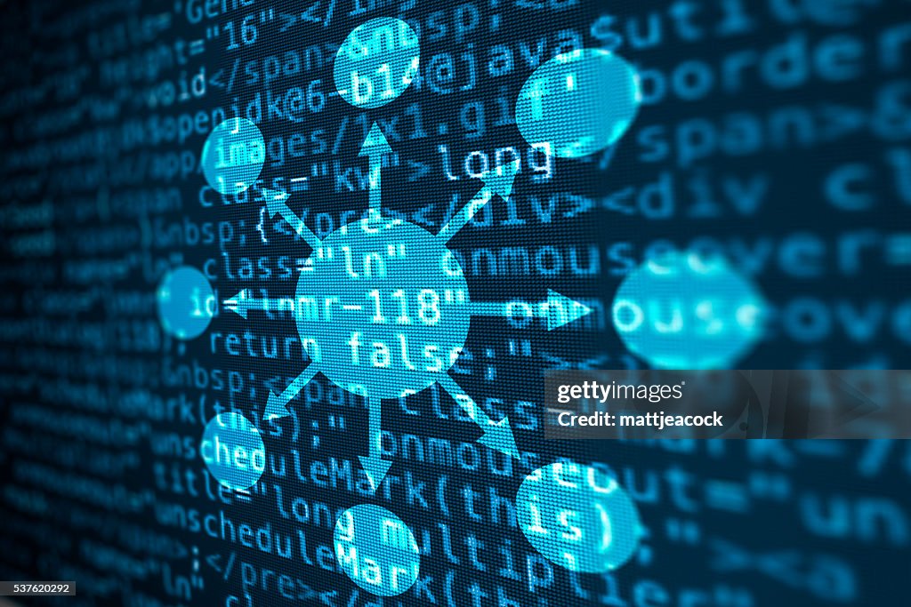 Computer Data Code Screen Computer Data Code Screen With Process Diagram High-Res Vector Graphic ...