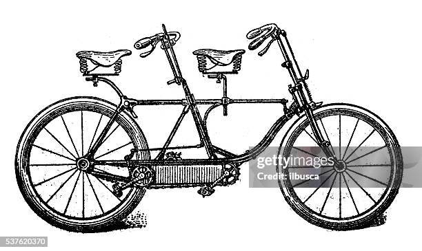 stockillustraties, clipart, cartoons en iconen met antique illustration of tandem bicycle - tandem positie