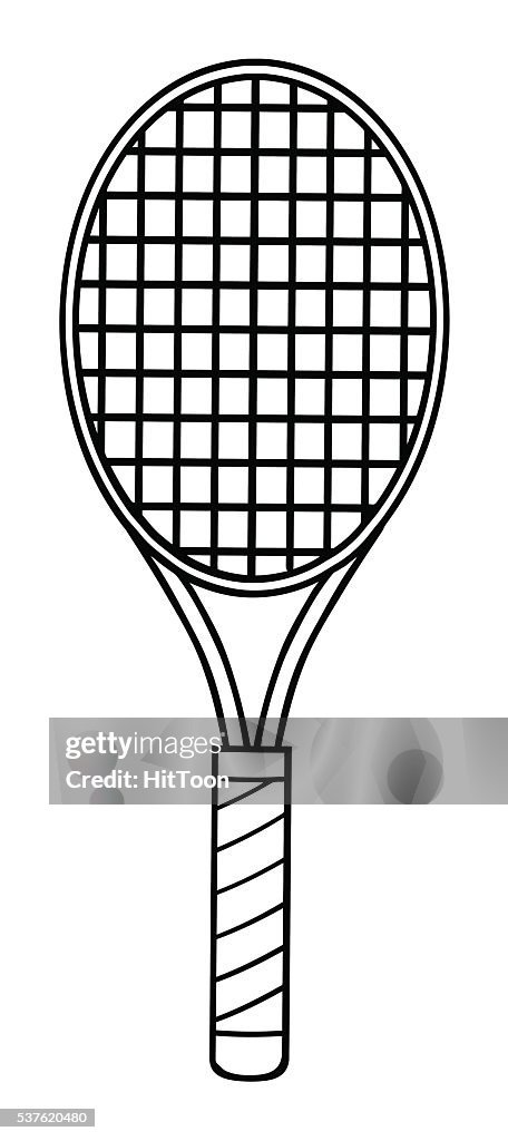 Dibujo Animado En Blanco Y Negro Raqueta De Tenis Ilustración de stock -  Getty Images