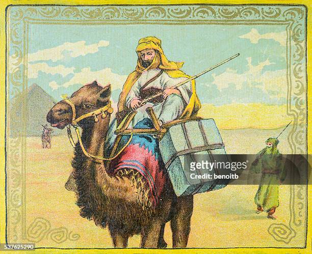 riding a camel in egypt - middle eastern ethnicity stock illustrations