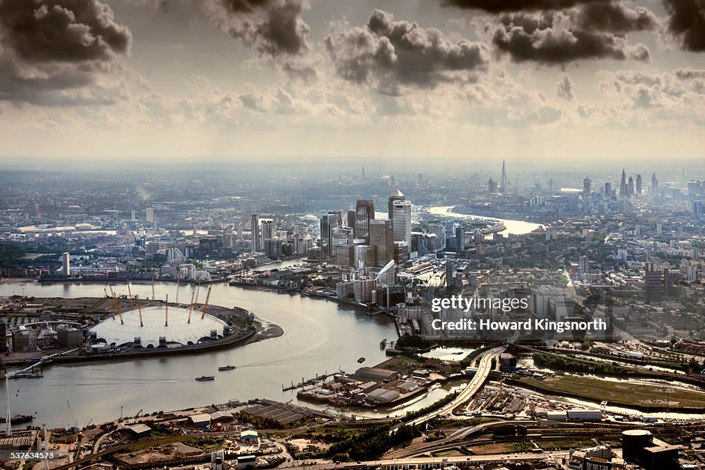 The O2 and Canary Wharf from the air