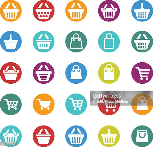 shopping einkaufswagen symbole - einkaufskorb stock-grafiken, -clipart, -cartoons und -symbole