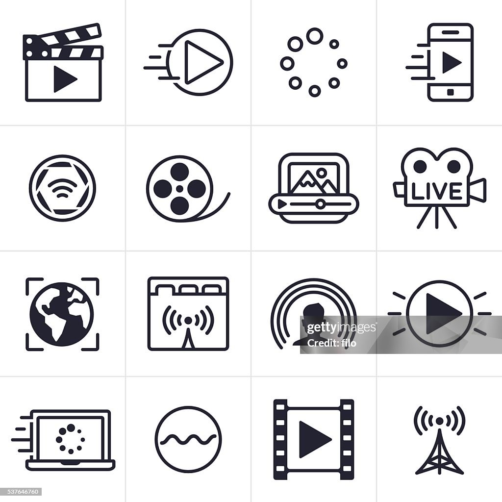 Símbolos e ícones de Fluxo contínuo de vídeo