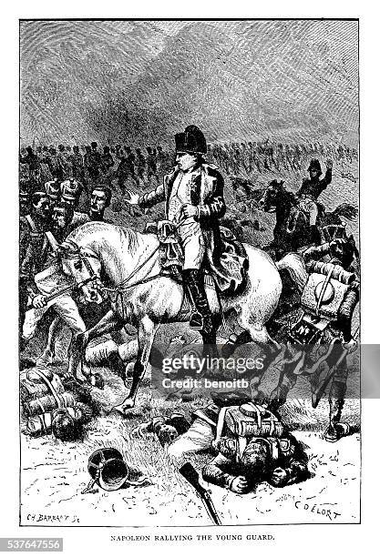 napoleon rallying the young guard - battlefield stock illustrations