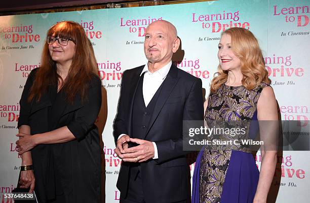 Isabel Croixet, Ben Kingsley and Patricia Clarkson arrive for the UK gala screening of "Learning To Drive" at The Curzon Mayfair on June 2, 2016 in...