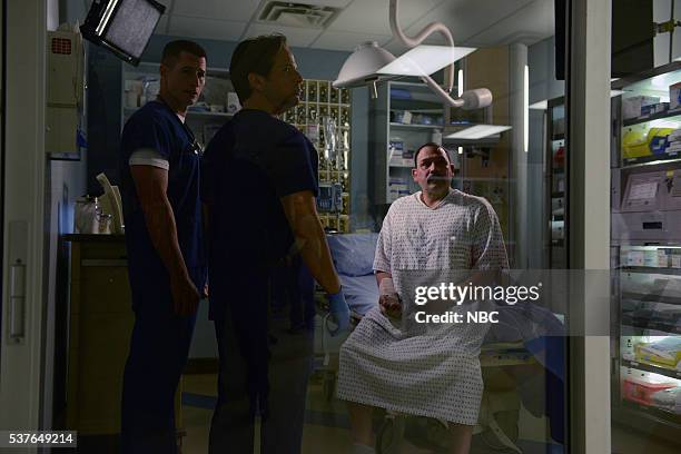 The Way Back" Episode 303 -- Pictured: Brendan Fehr as Dr. Drew Alister, Scott Wolf as Dr. Scott Clemmens, --