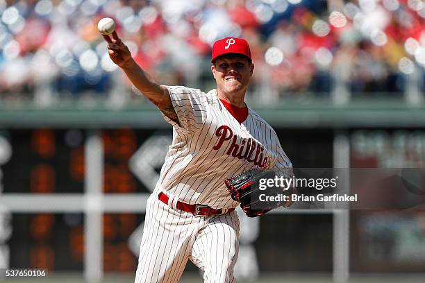 Jonathan Papelbon of the Philadelphia Phillies throws a pitch during the game against the St. Louis Cardinals at Citizens Bank Park on June 21, 2015...