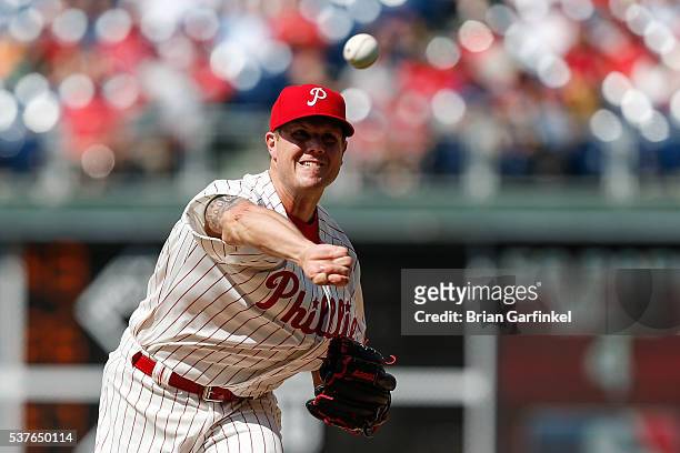 Jonathan Papelbon of the Philadelphia Phillies throws a pitch during the game against the St. Louis Cardinals at Citizens Bank Park on June 21, 2015...