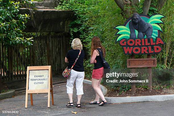 Visitors walk past the closed main entrance to the Cincinnati Zoo's Gorilla World exhibit days after a 3-year-old boy fell into the moat and...