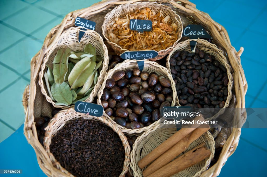 A basket with identified spices