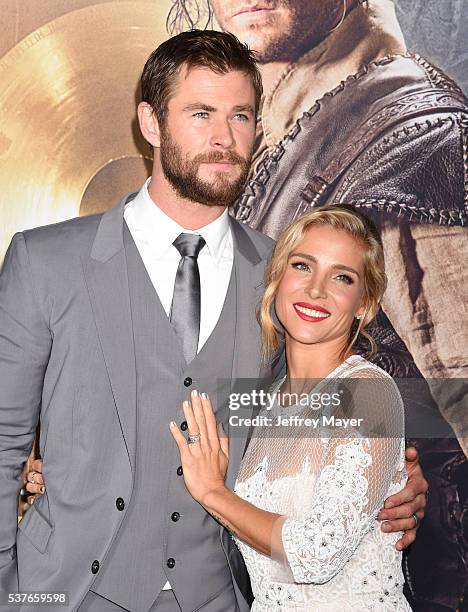 Actor Chris Hemsworth and wife/actress Elsa Pataky attend the premiere of Universal Pictures' 'The Huntsman: Winter's War' at the Regency Village...