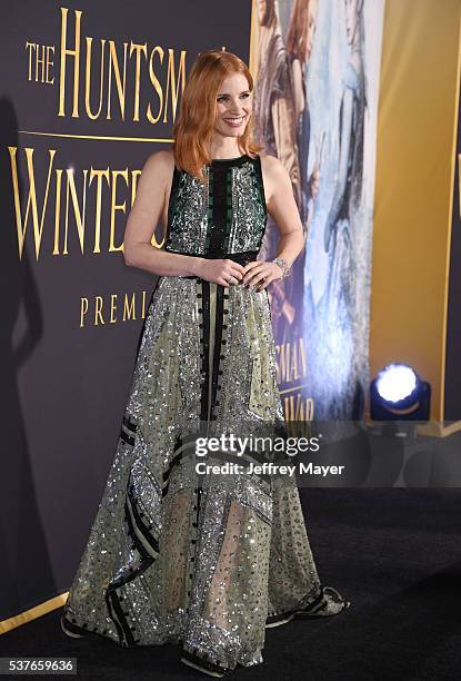 Actress Jessica Chastain attends the premiere of Universal Pictures' 'The Huntsman: Winter's War' at the Regency Village Theatre on April 11, 2016 in...