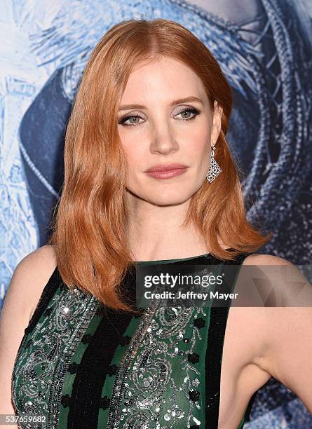 Actress Jessica Chastain attends the premiere of Universal Pictures' 'The Huntsman: Winter's War' at the Regency Village Theatre on April 11, 2016 in...