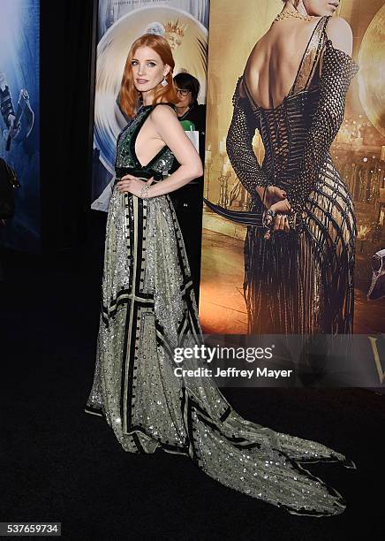 Actress Jessica Chastain attends the premiere of Universal Pictures' 'The Huntsman: Winter's War' at the Regency Village Theatre on April 11, 2016 in...