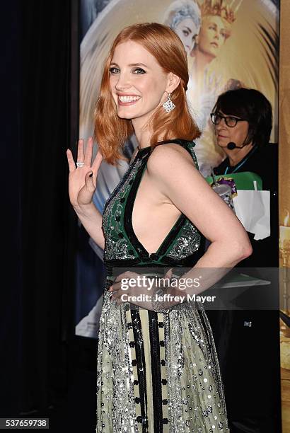 Actress Jessica Chastain attends the premiere of Universal Pictures' 'The Huntsman: Winter's War' at the Regency Village Theatre on April 11, 2016 in...