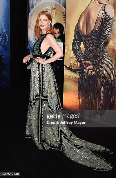 Actress Jessica Chastain attends the premiere of Universal Pictures' 'The Huntsman: Winter's War' at the Regency Village Theatre on April 11, 2016 in...