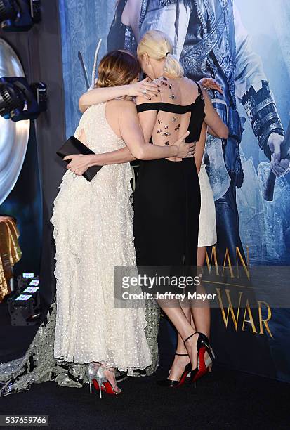 Actresses Jessica Chastain, Charlize Theron and Emily Blunt attend the premiere of Universal Pictures' 'The Huntsman: Winter's War' at the Regency...