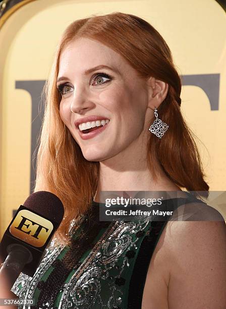 Actress Jessica Chastain attends the premiere of Universal Pictures' 'The Huntsman: Winter's War' at the Regency Village Theatre on April 11, 2016 in...